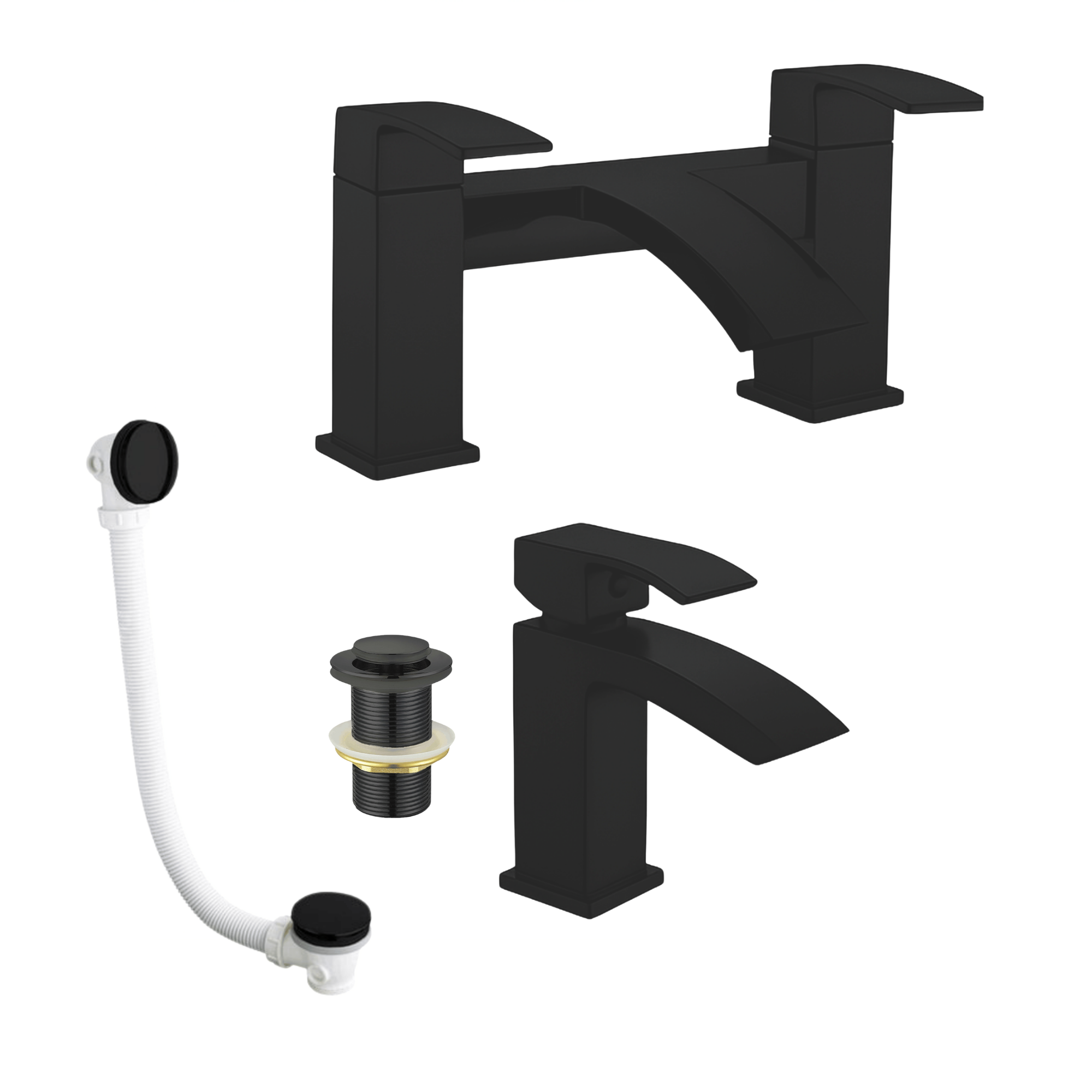 Arko Vista Bath and Basin Mixer Tap with Bath Waste Set - Black