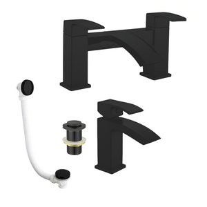 Arko Vista Bath and Basin Mixer Tap with Bath Waste Set - Black
