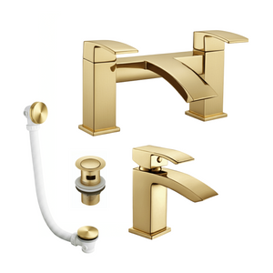 Arko Vista Bath and Basin Mixer Tap with Bath Waste Set - Brass