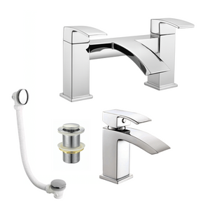 Arko Vista Bath and Basin Mixer Tap with Bath Waste Set - Chrome