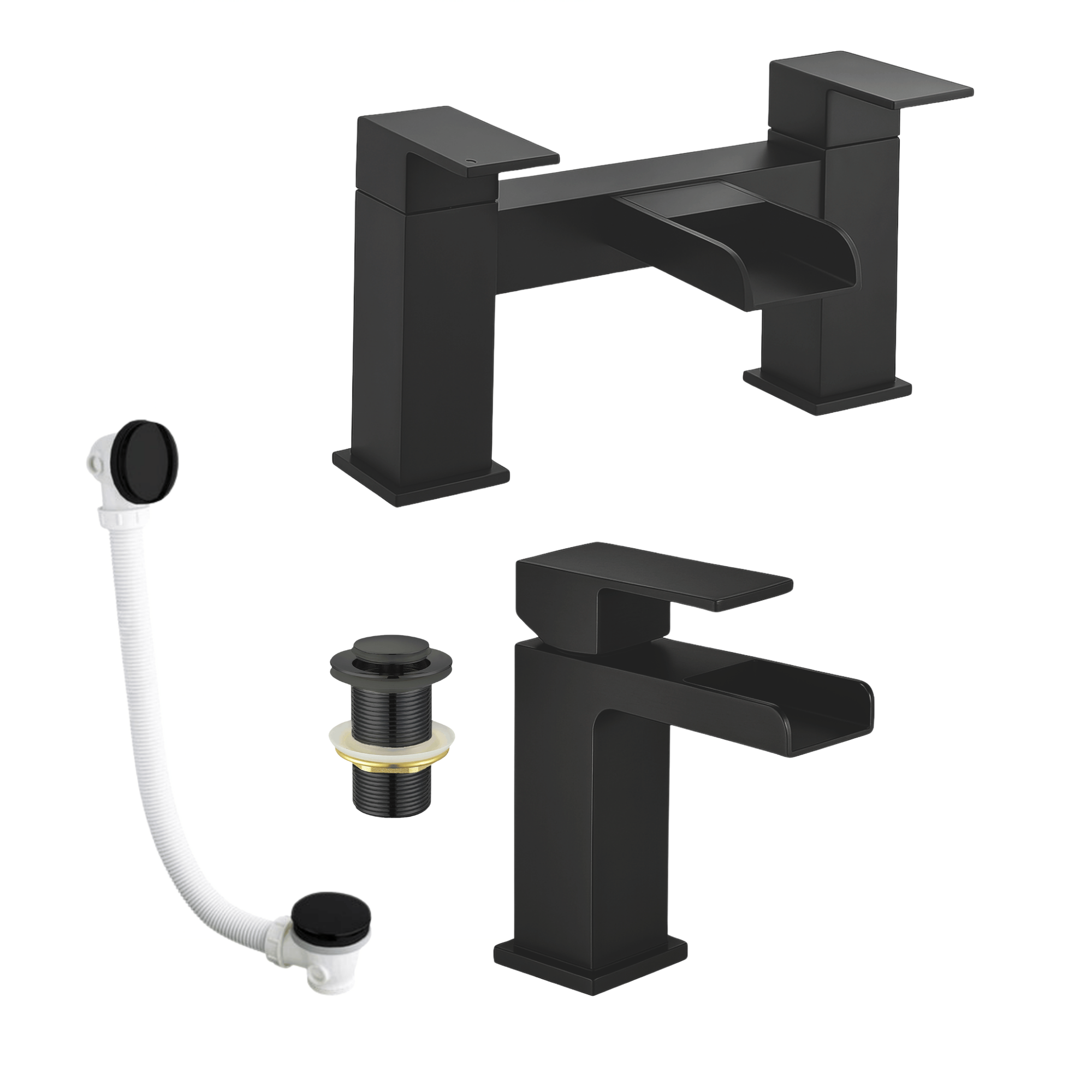 Arko Waterfall Bath and Basin Mixer Tap with Bath Waste Set -Black