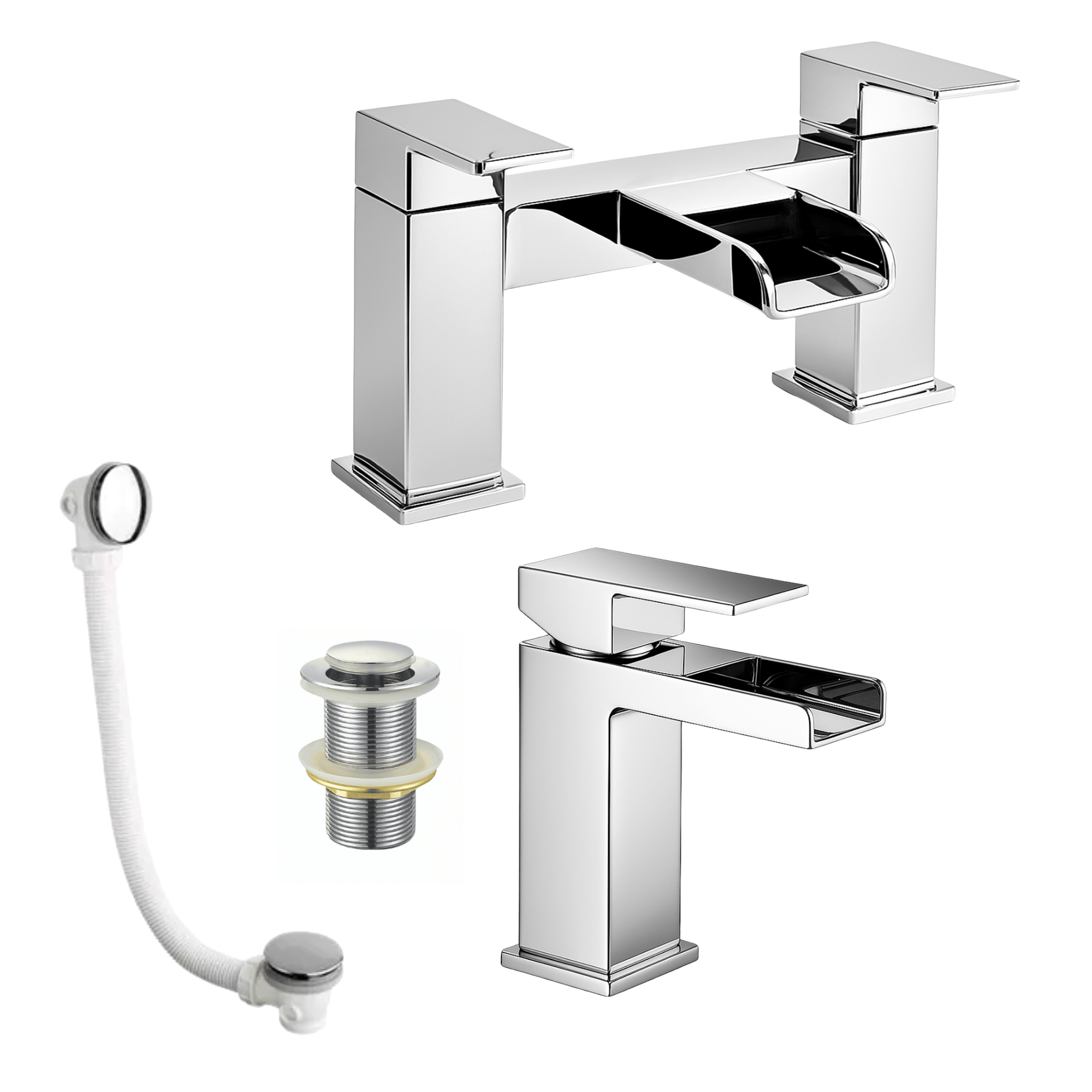 Arko Waterfall Bath and Basin Mixer Tap with Bath Waste Set -Chrome