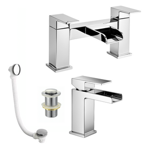 Arko Waterfall Bath and Basin Mixer Tap with Bath Waste Set -Chrome