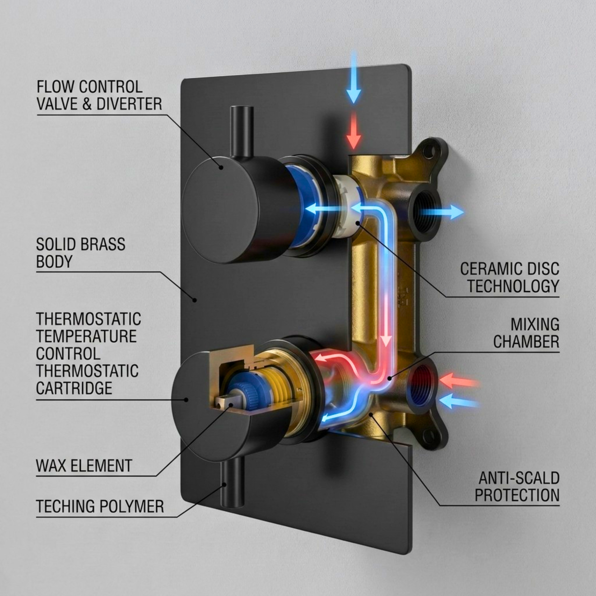 Black Round Concealed Thermostatic Shower Pack with Head + Handset
