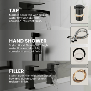 ARKO Waterfall Bath Filler & Hand Shower Set – Black