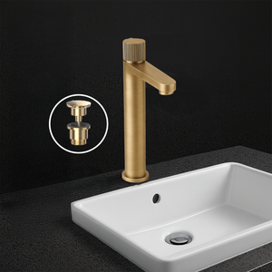 Round Tall Basin Mixer Tap, Flute Handle - Solid Brass