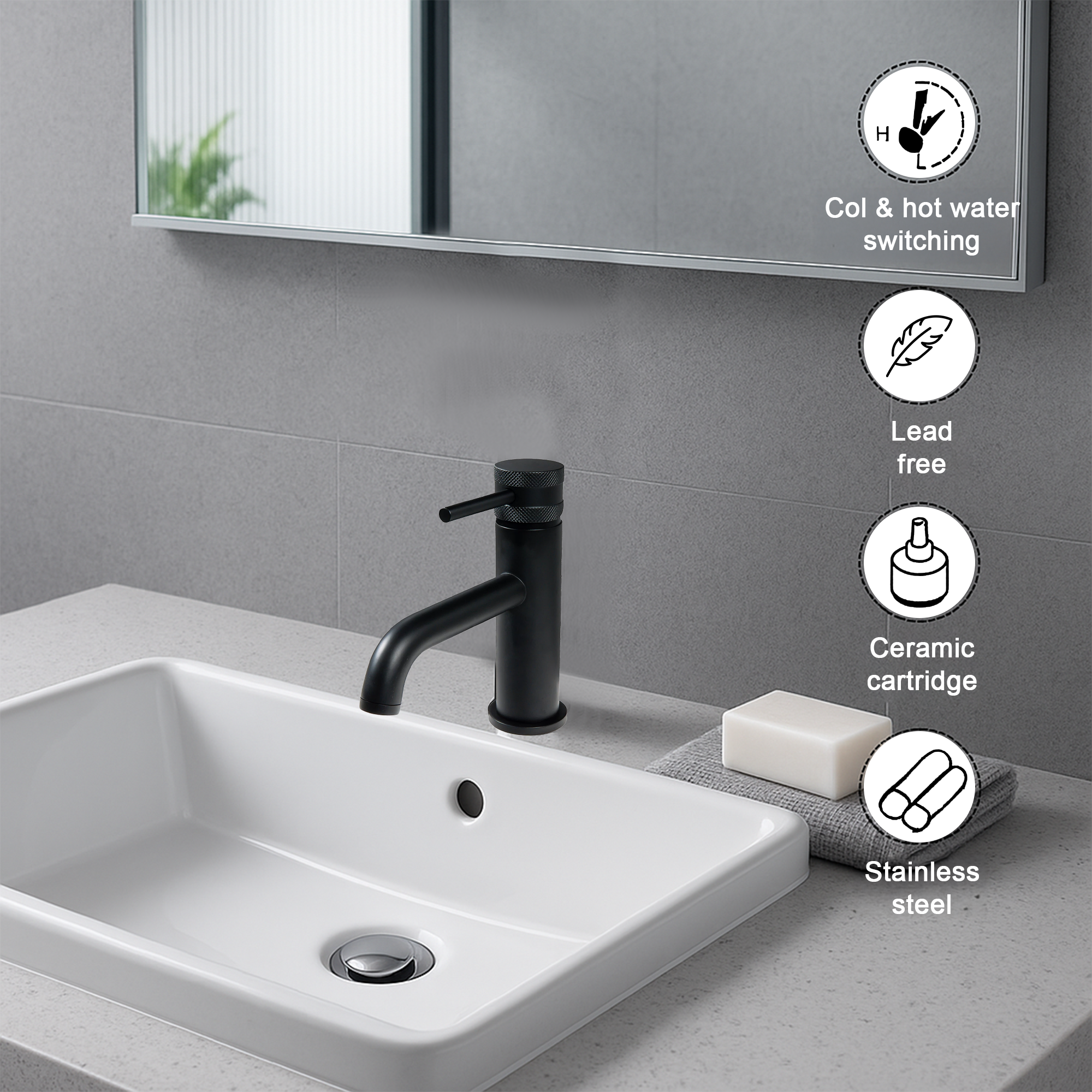 Round Mono Basin Mixer Tap – Matte Black Finish