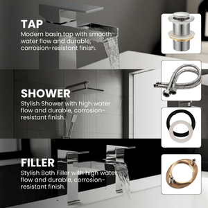 ARKO Waterfall Bath Filler & Mixer Shower Set – Chrome