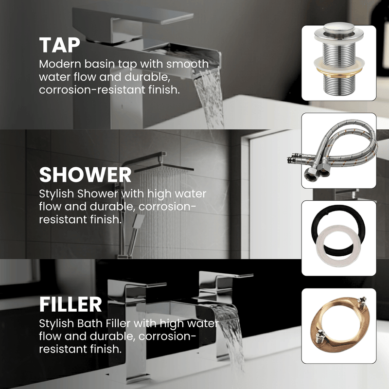 ARKO Waterfall Bath Filler & Mixer Shower Set – Chrome
