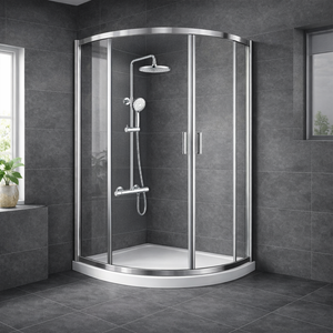 ARKO Round Rainfall Shower System with Handheld Spray & Curved Glass Sliding Shower Enclosure with Tray  - Chrome