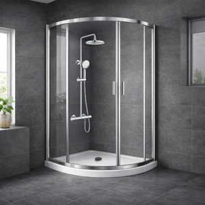 ARKO Round Rainfall Shower System with Handheld Spray & Curved Glass Sliding Shower Enclosure with Waste  - Chrome