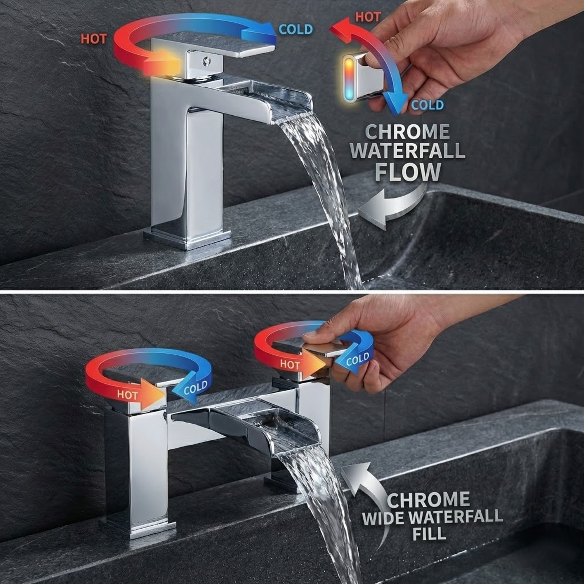 ARKO Waterfall Bath Filler & Mixer Shower Set – Chrome