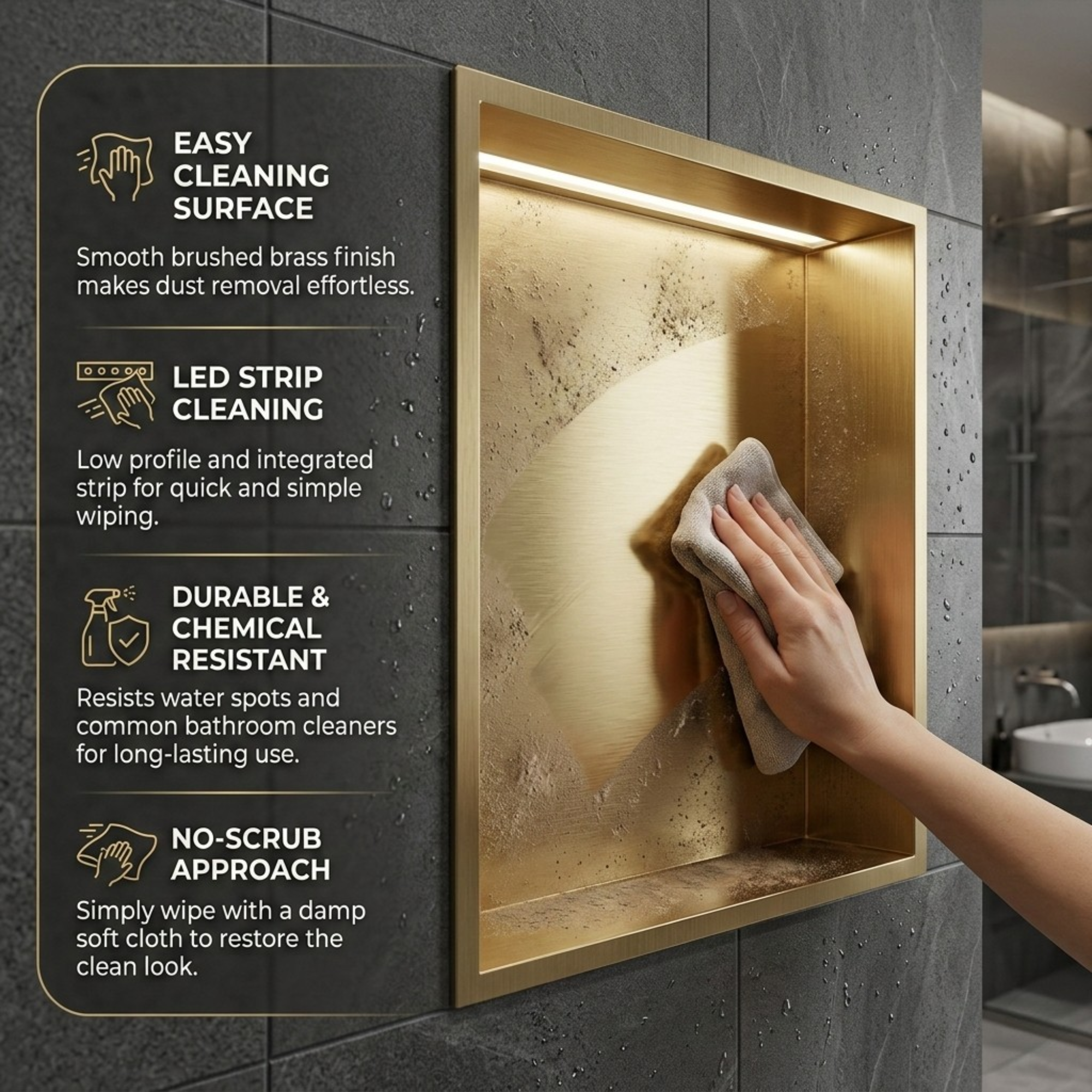 ARKO Shower Niche with LED Light Wall Insert, Bathroom Shower Storage Shelf, Brass