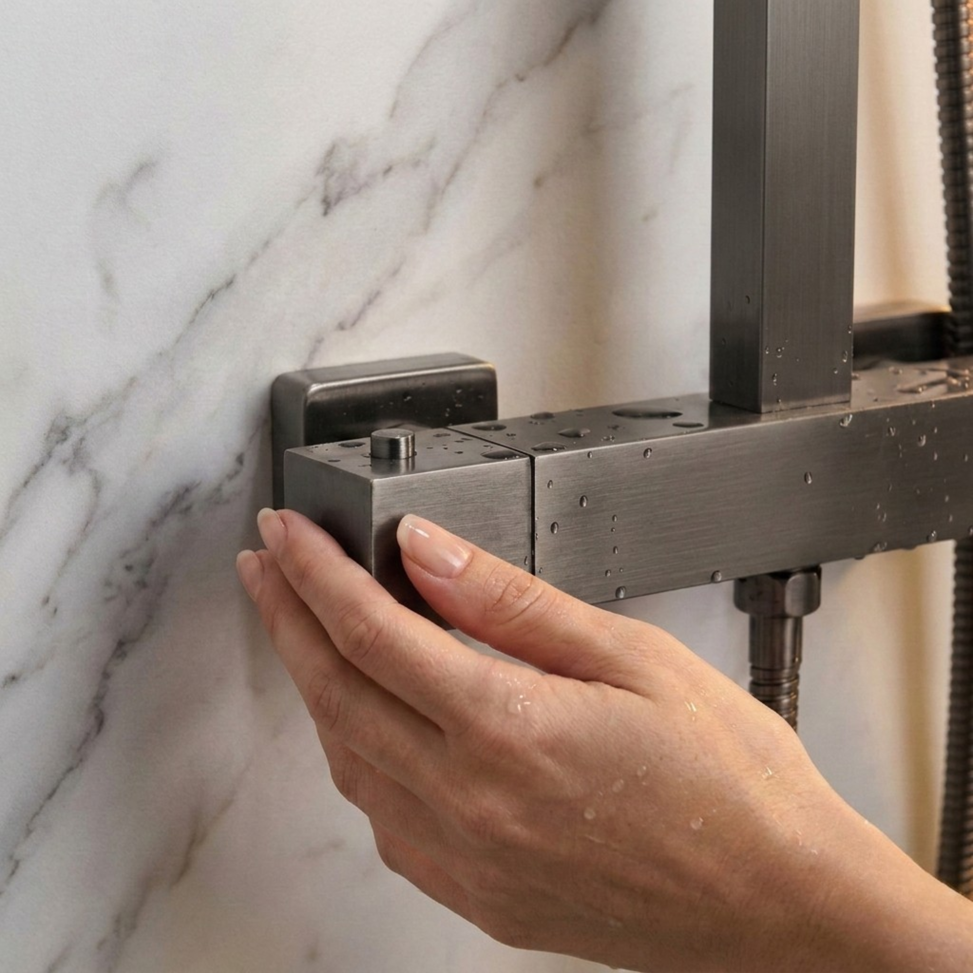Arko Modern Square Thermostatic Shower – Gunmetal