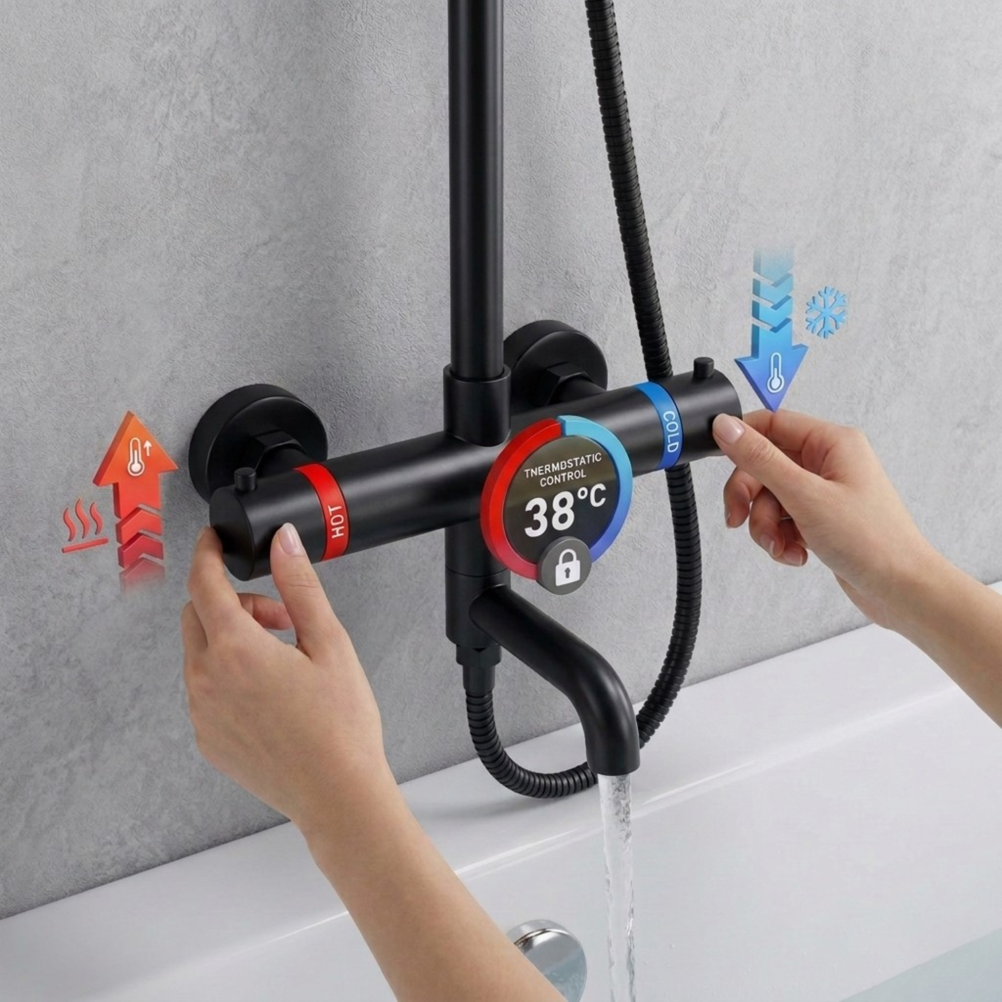 Arko Modern Round Thermostatic Shower with Filler – Matt Black