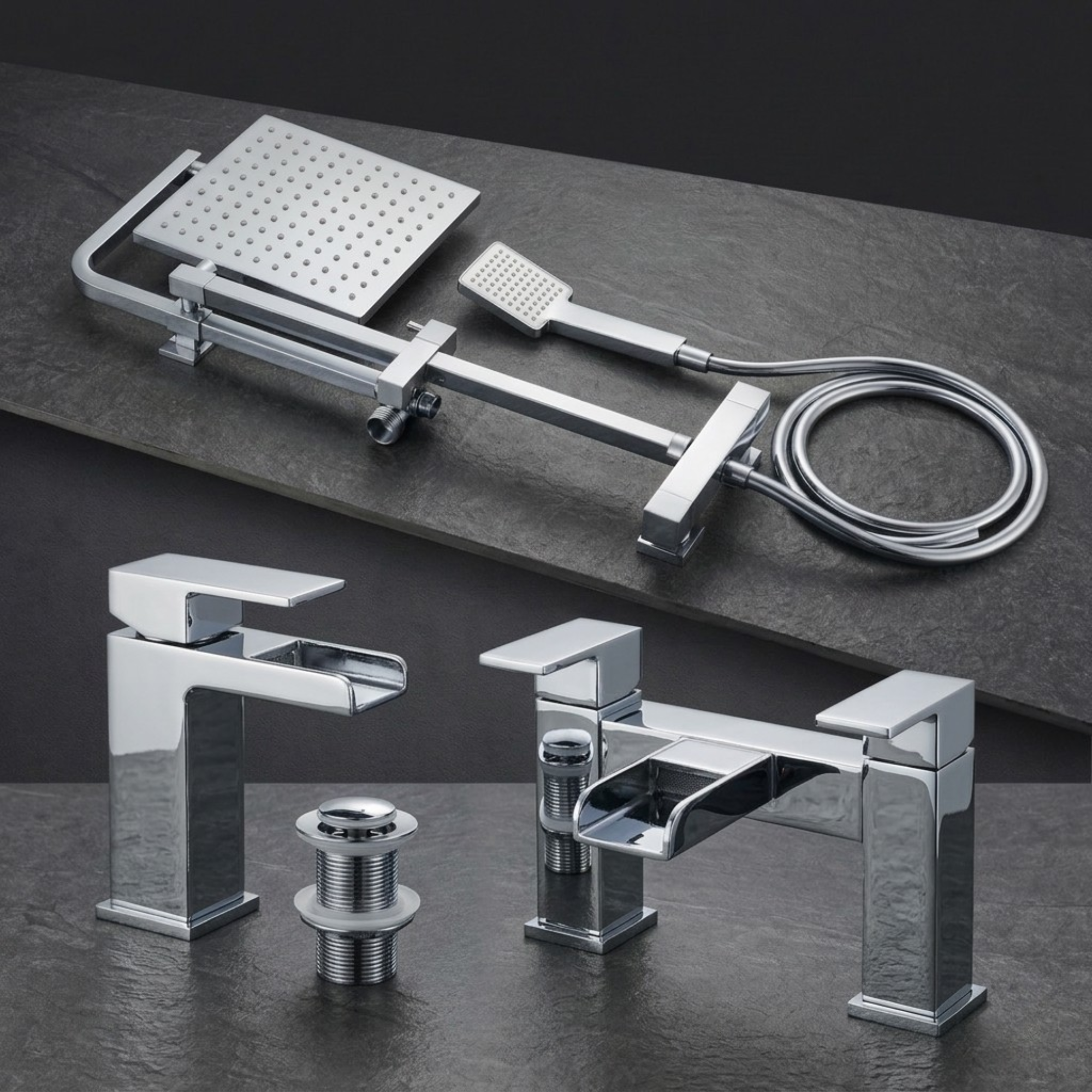 ARKO Waterfall Bath Filler & Mixer Shower Set – Chrome