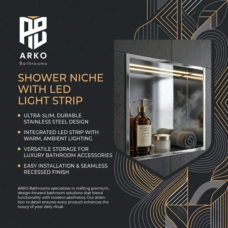 ARKO Shower Niche with LED Light Wall Insert, Bathroom Shower Storage Shelf, Chrome