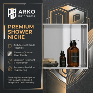 ARKO Stainless Steel Shower Without Led Niche Wall Insert, Bathroom Shower Storage Shelf, Chrome
