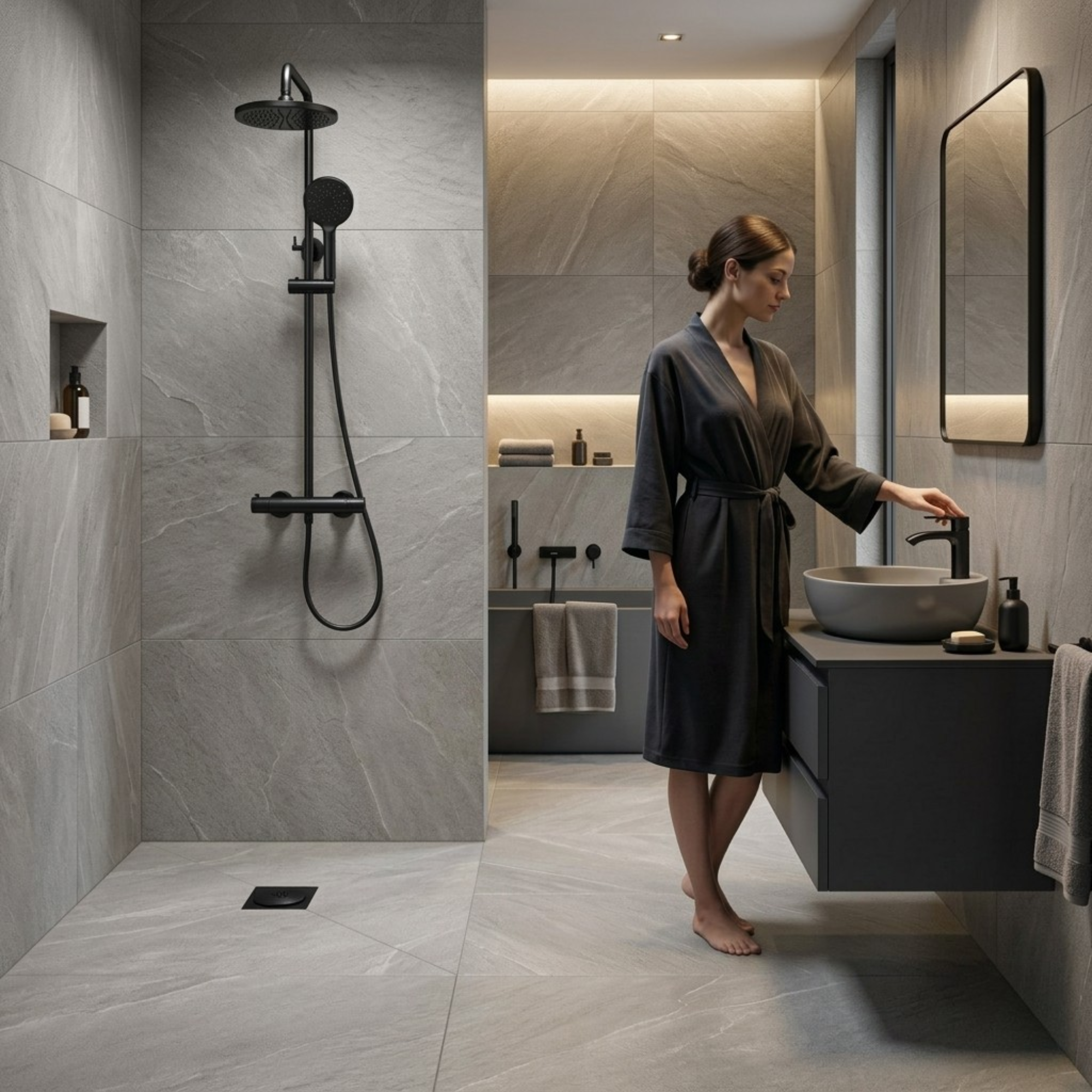 Arko Bathroom Capri Mixer Shower & Basin Mixer Tap Sets with Bath Shower Waste – Black