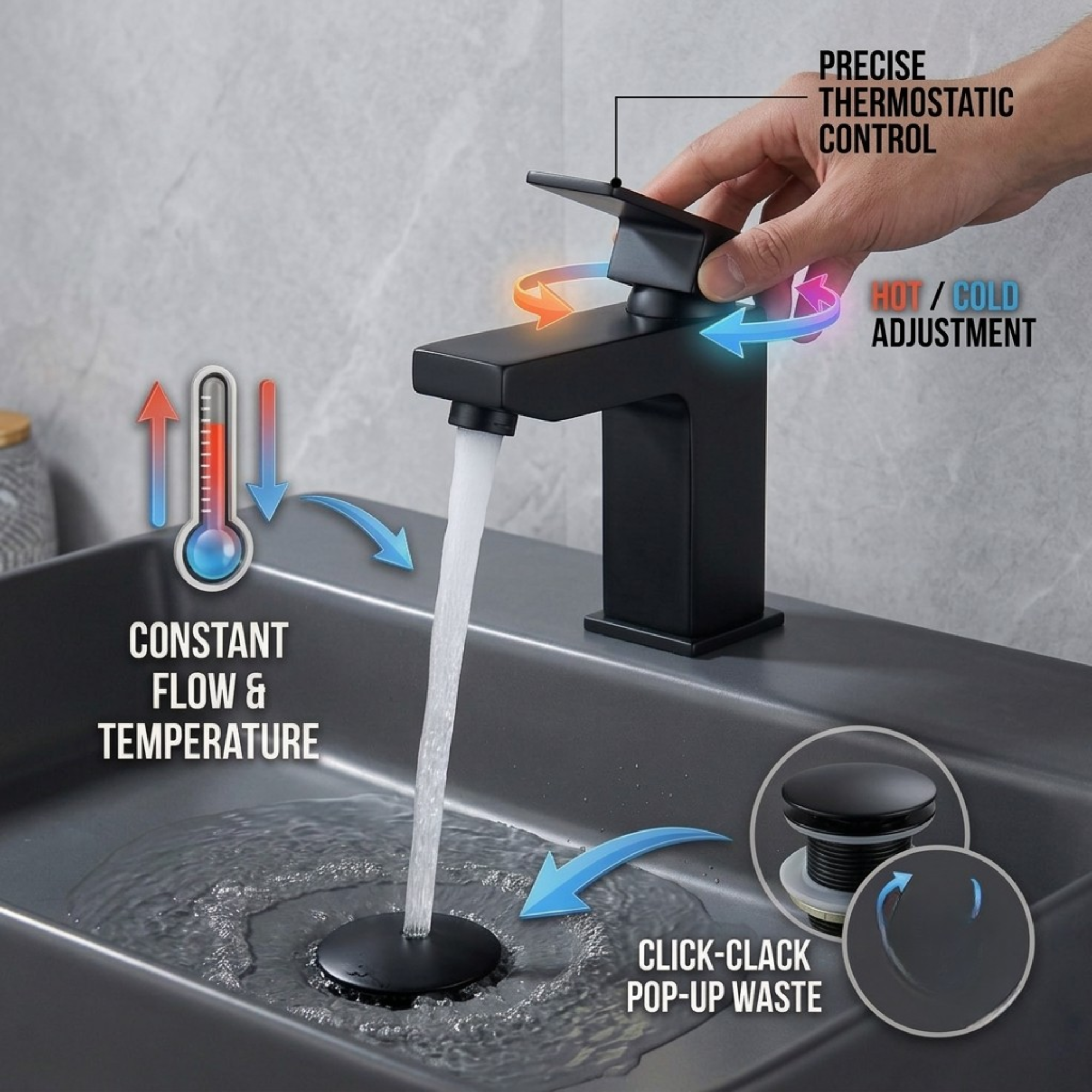 Arko Bathroom Verda Mixer Shower & Basin Mixer Tap Sets with Bath Shower Waste – Black