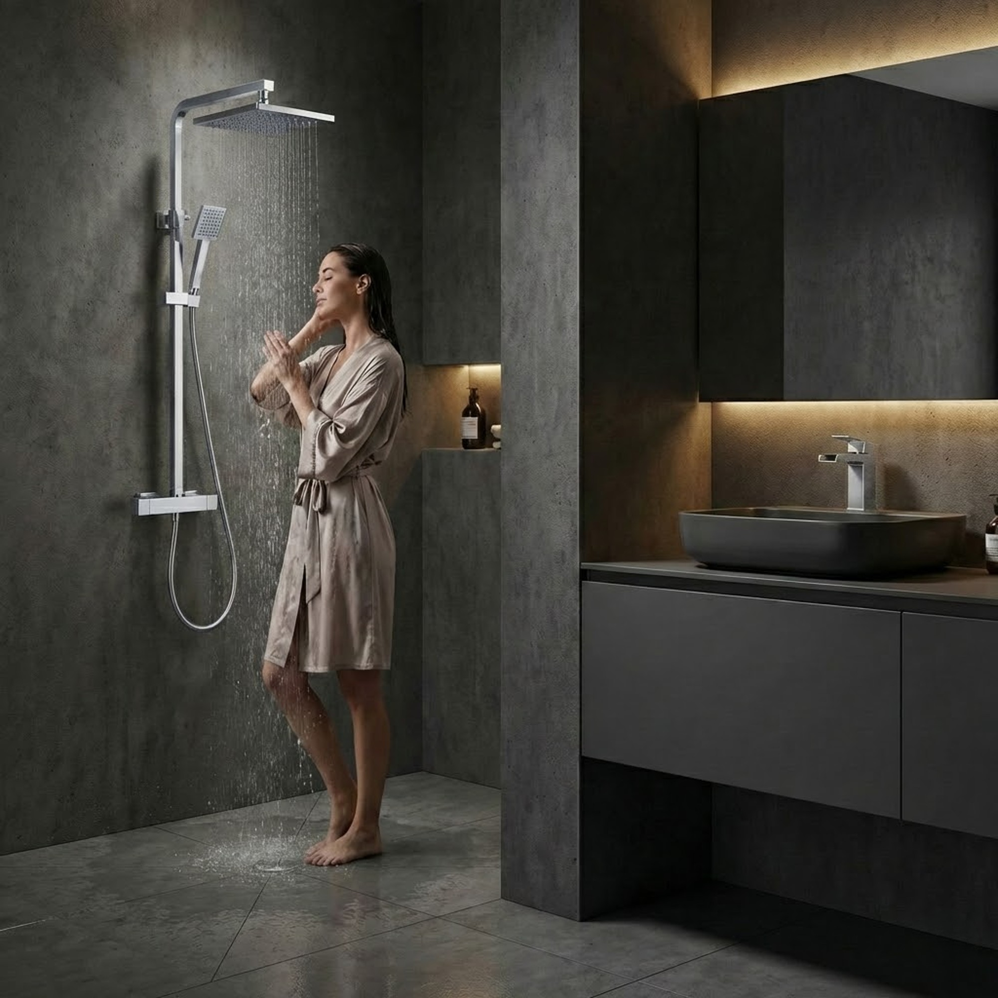 Arko Bathroom Waterfall Mixer Shower & Basin Mixer Tap Sets with Bath Shower Waste – Chrome