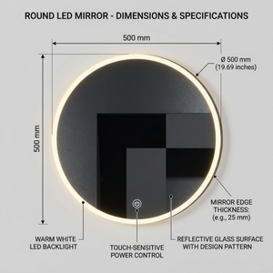 Arko Bathroom Mirror with LED Lights 600x600mm - Wall Mounted Vanity Large Round Mirror - Illuminated LED mirror