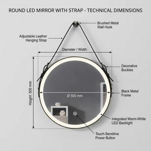 Arko 600x600mm Round LED Bathroom Mirror – Wall Mounted Illuminated Vanity Mirror