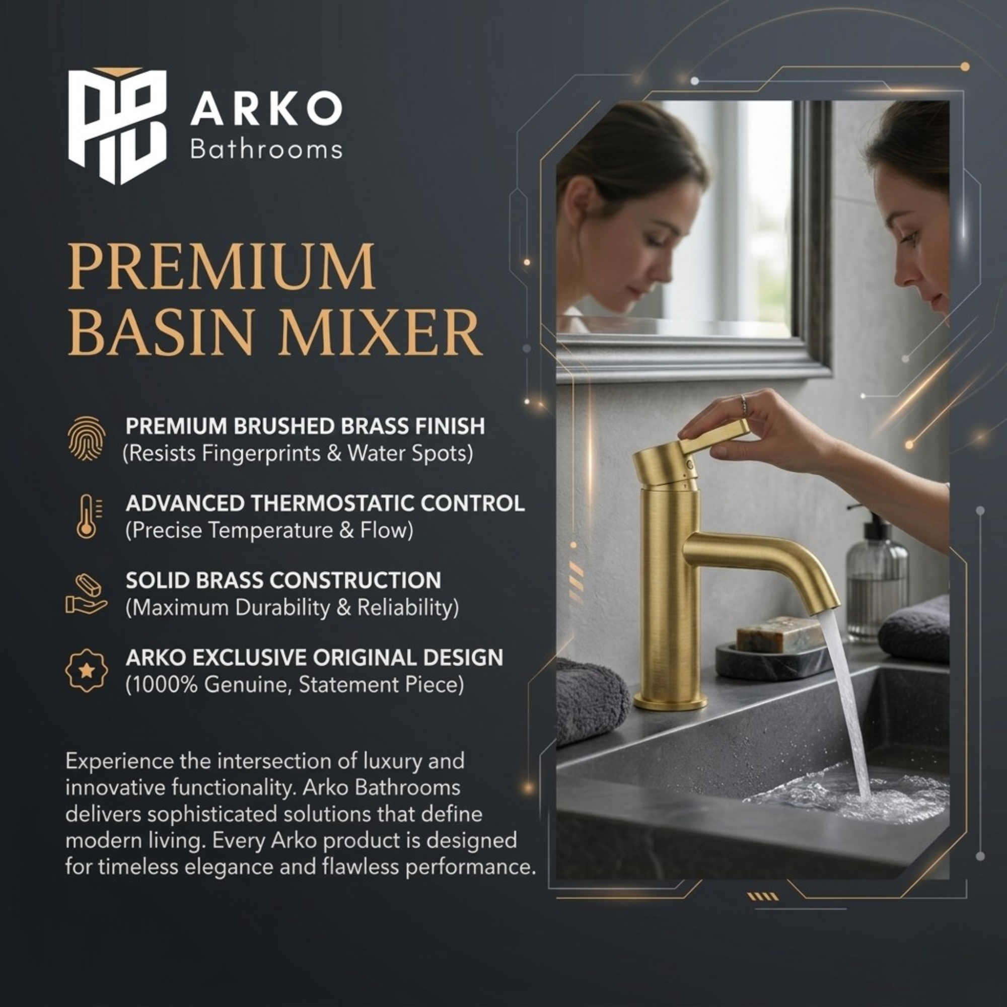 Arlo Round Basin Mixer Tap Brass