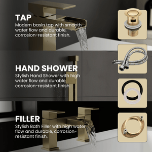 ARKO Waterfall Bath Filler & Hand Shower Set – Brass