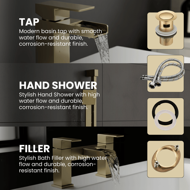 ARKO Waterfall Bath Filler & Hand Shower Set – Brass