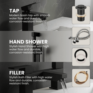 ARKO Verda Bath Filler & Hand Shower Set – Black