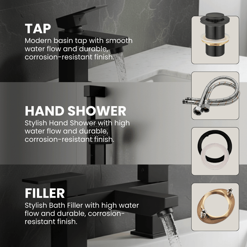 ARKO Verda Bath Filler & Hand Shower Set – Black