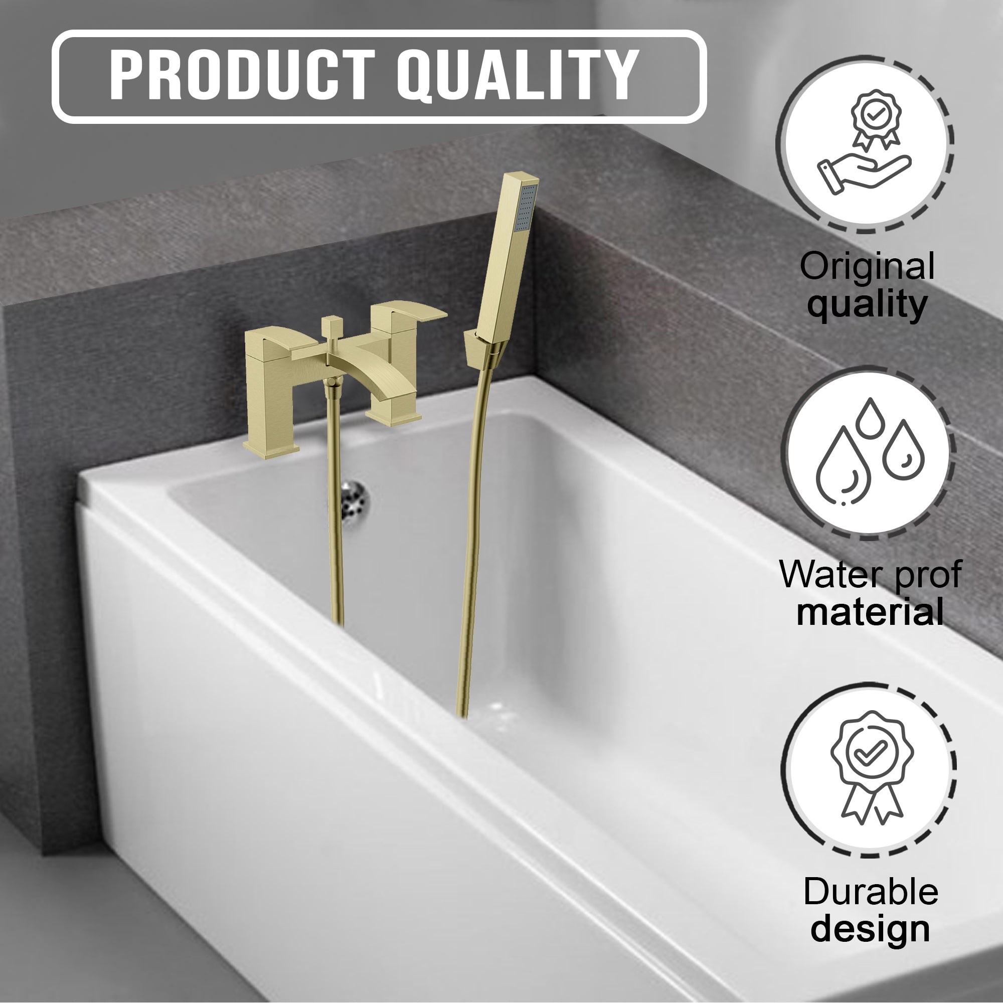 Vista Modern Bath Shower Mixer with Shower Kit – Brushed Brass