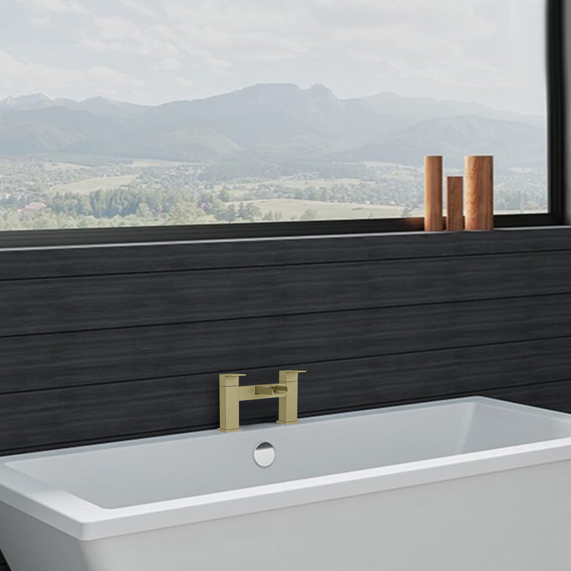 Waterfall Modern Bath Filler Taps – Brushed Brass