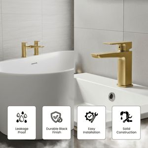 ARKO Bath and Basin Tap Set Waterfall Mixer Taps with Pop-Up Waste – Brass