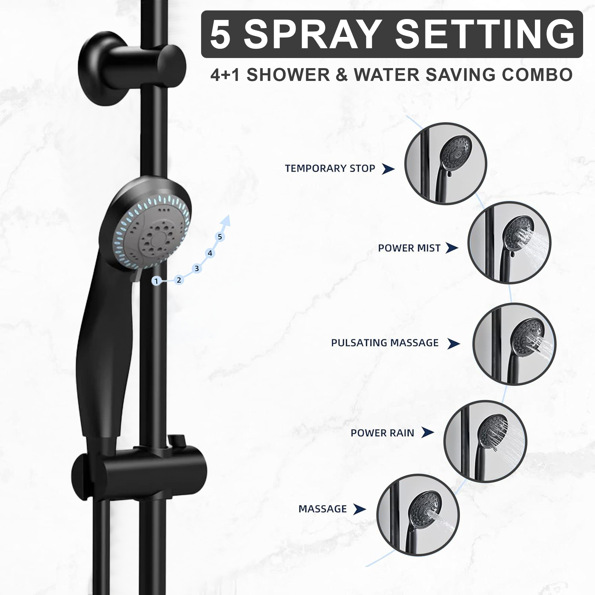 Arko Thermostatic Shower Mixer with Adjustable Riser Kit Exposed Round Shower – Black
