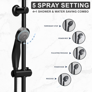 Arko Thermostatic Shower Mixer with Adjustable Riser Kit Exposed Round Shower – Black