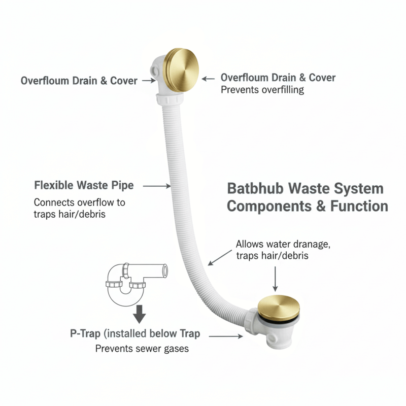 Arko Vista Bath and Basin Mixer Tap with Bath Waste Set - Brass