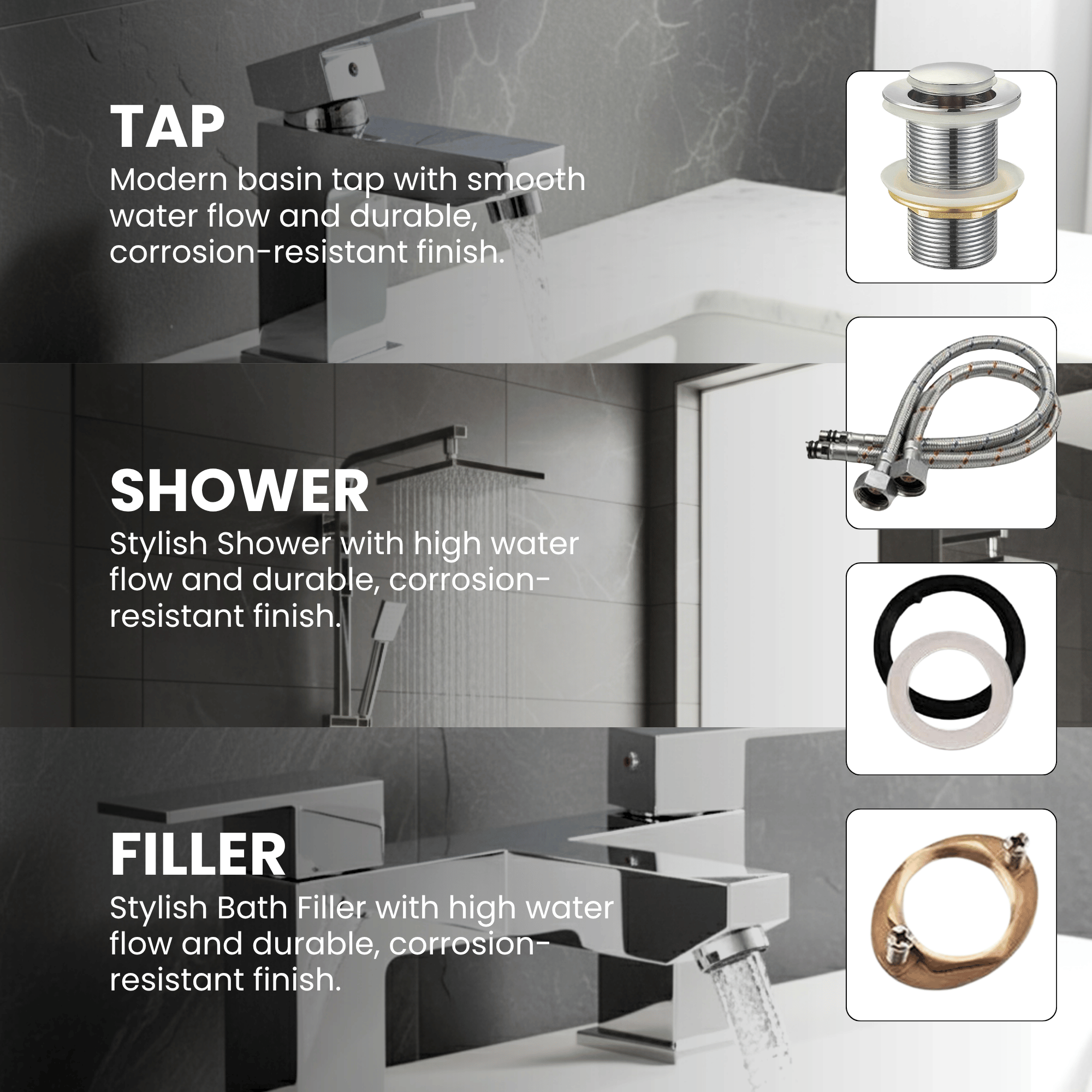 ARKO Verda Bath Filler & Mixer Shower Set – Chrome