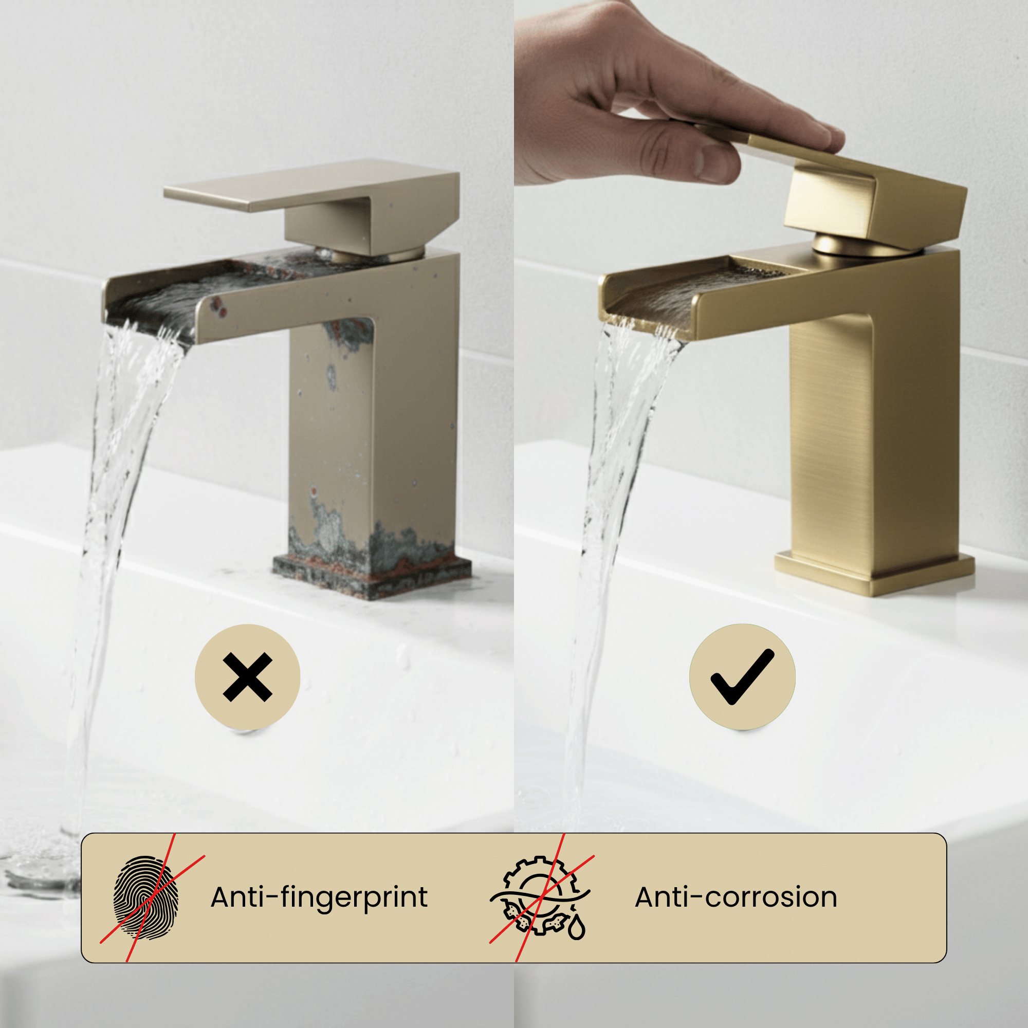 ARKO Waterfall Bath Shower & Basin Mixer Tap Set – Brass