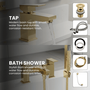 Arko Verda Basin Mixer Tap & Bath Shower Set with Bath Waste – Brass