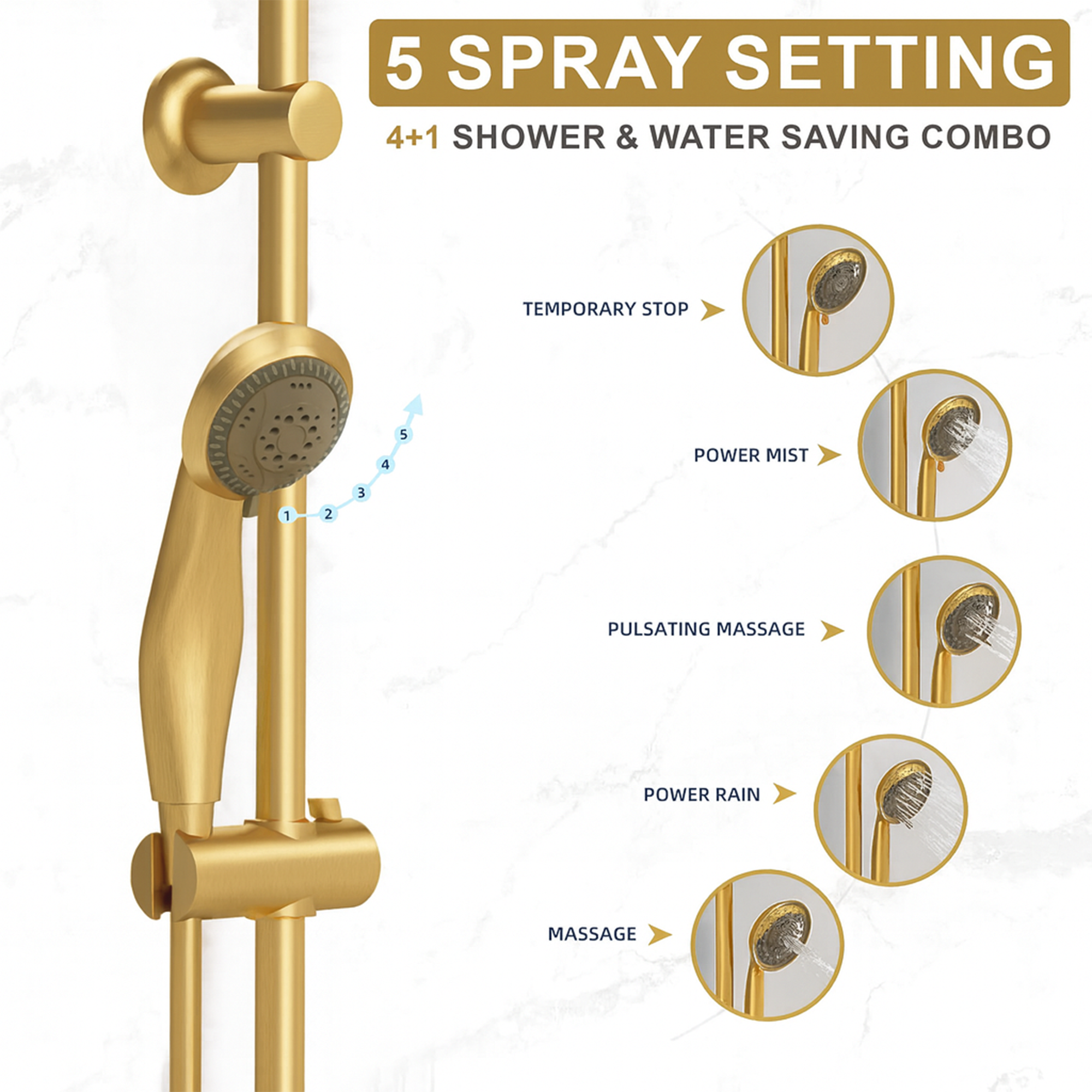 Arko Thermostatic Shower Mixer with Adjustable Riser Kit Exposed Round Shower – Brass