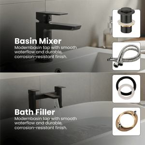 ARKO Bath and Basin Tap Set Waterfall Mixer Taps with Pop-Up Waste – Black