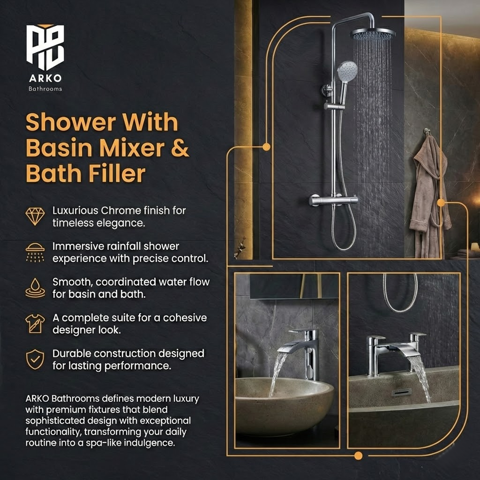 ARKO Capri Bath Filler & Mixer Shower Set - Chrome