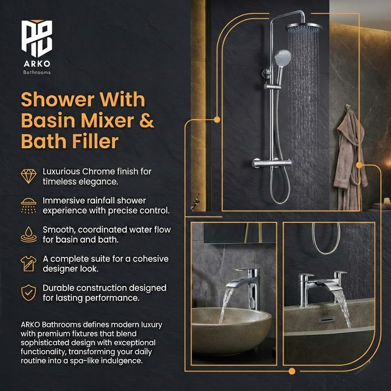 ARKO Capri Bath Filler & Mixer Shower Set - Chrome