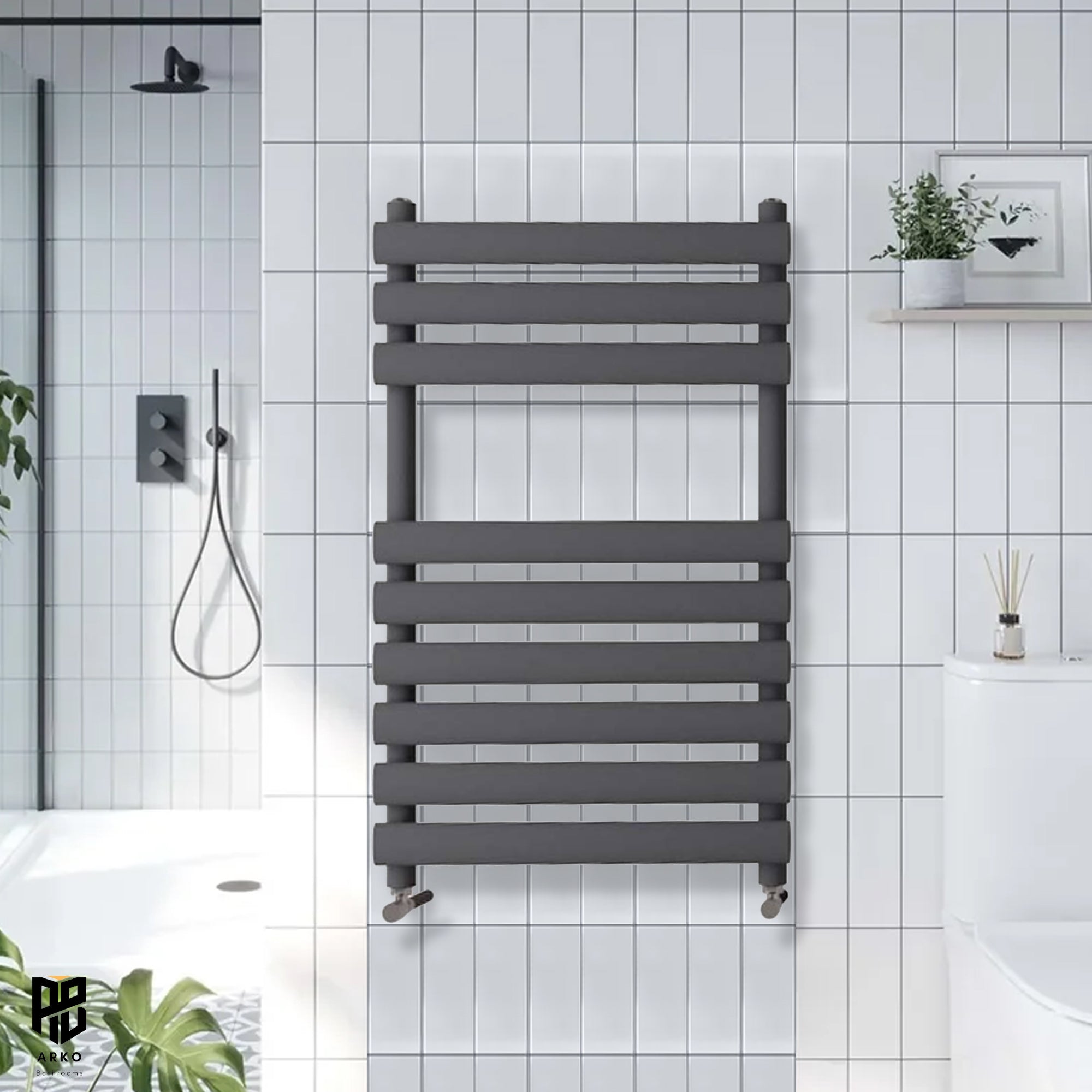Arko Heated Towel Rail – 500 x 800mm – Straight Bars – Black