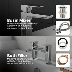 ARKO Bath and Basin Tap Set Waterfall Mixer Taps with Pop-Up Waste – Chrome