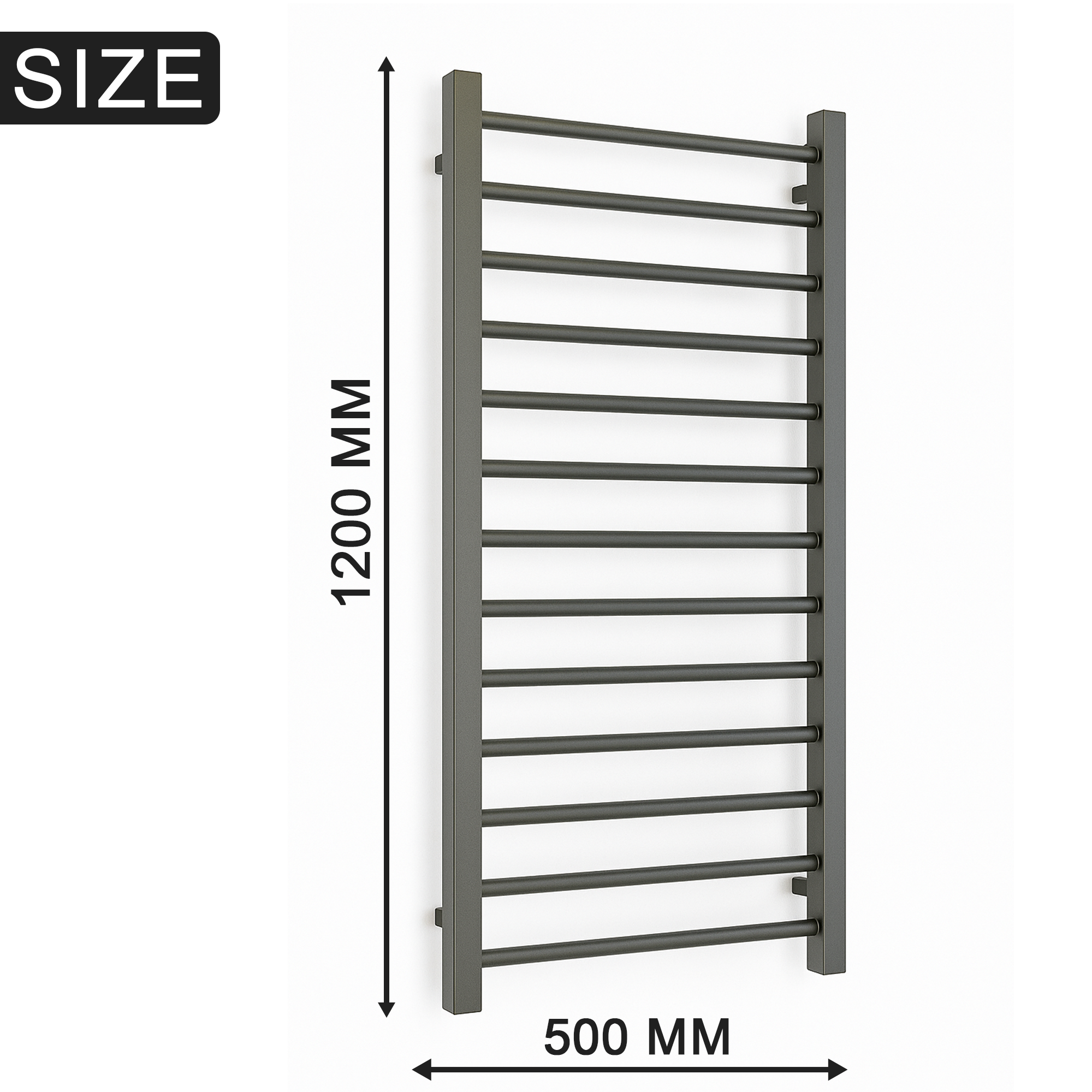 Arko Heated Towel Rail -Gumental– 500 x 1200mm – Straight Bars