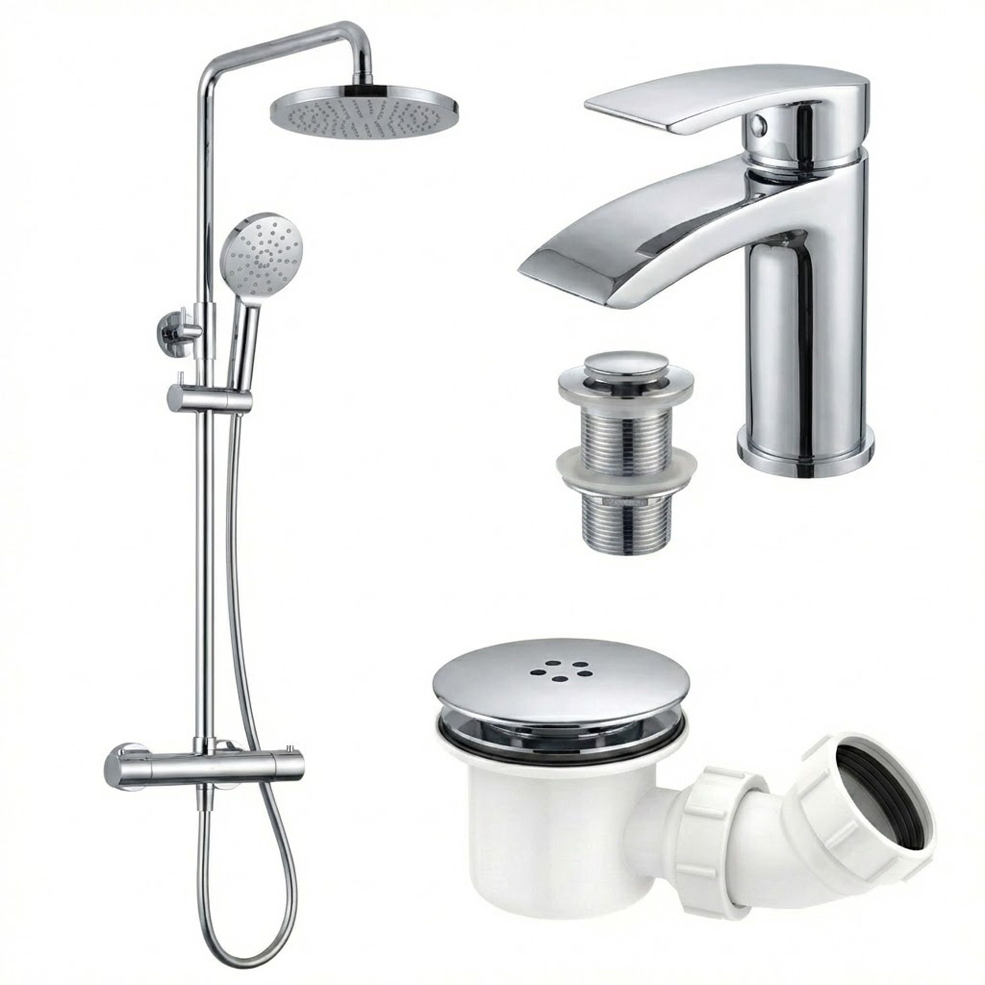 Arko Bathroom Capri Mixer Shower & Basin Mixer Tap Sets with Bath Shower Waste – Chrome