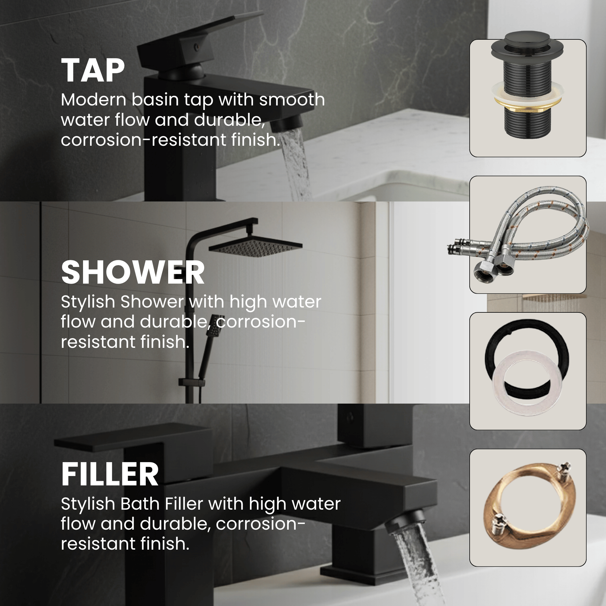 ARKO Verda Bath Filler & Mixer Shower Set – Black